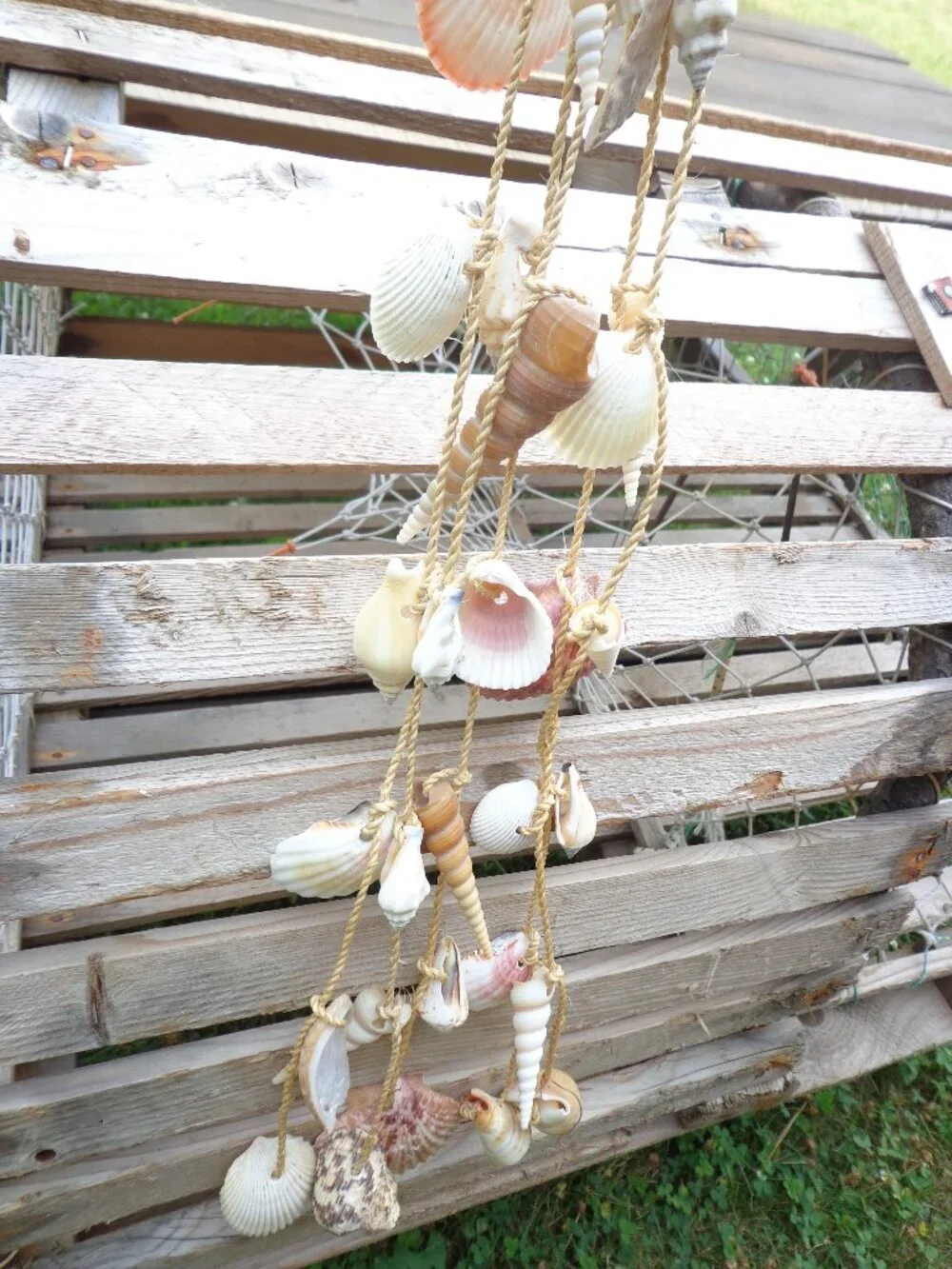 Sea Shells/Rope Wind Chime Nautical Coastal Authentic Various Shells 32